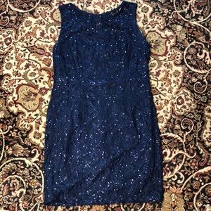 Scarlett Midnight Blue Sequin  Dress 14 lacy overlay